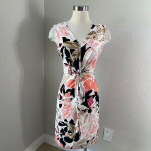 Donna Karen Black Label Womens Large Floral Twist Front Stretch Sheath Dress